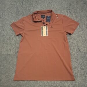 Marc Asher Polo Shirt Mens Small Rust Orange New Performance Snap Button Golf